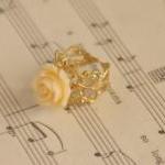 Cream Orange Resin Rose Flower Adjustable Ring..