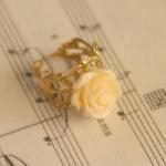 Cream Orange Resin Rose Flower Adjustable Ring..