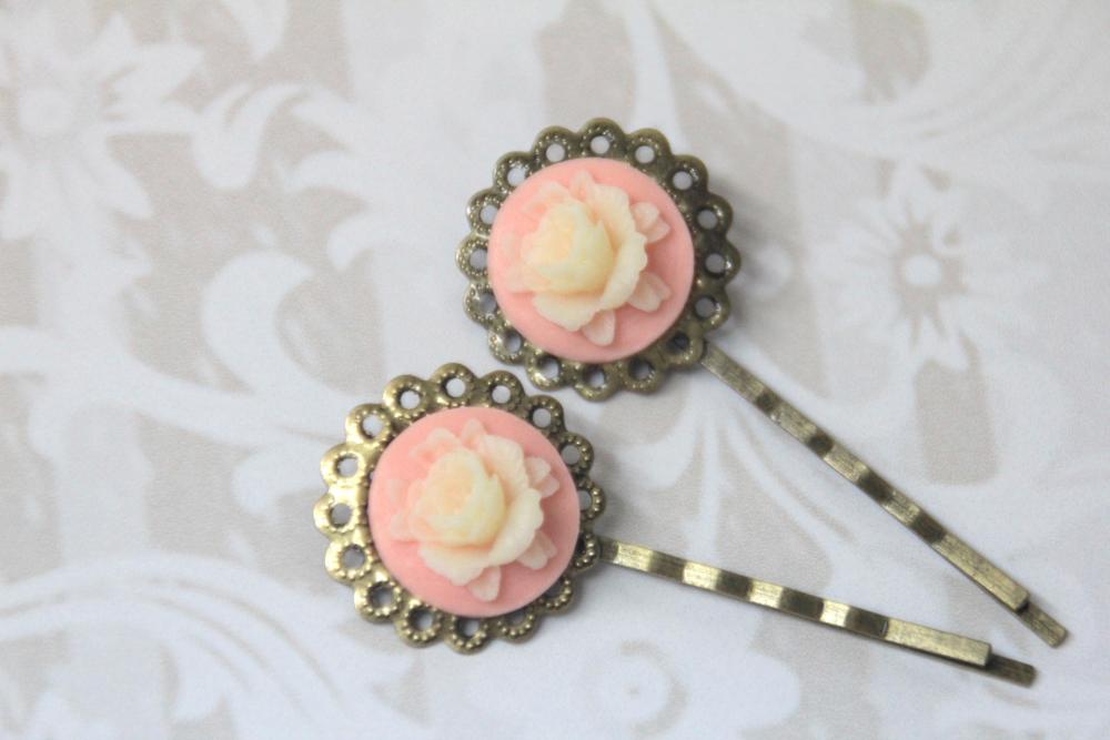 Vintage Style Bobby Pin Pink White Hair Accessories Flora Pin